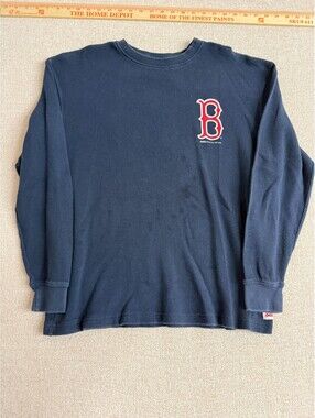 Stitches Boston Red Sox Mens Medium Navy Blue Thermal Long Sleeve Shirt 2009